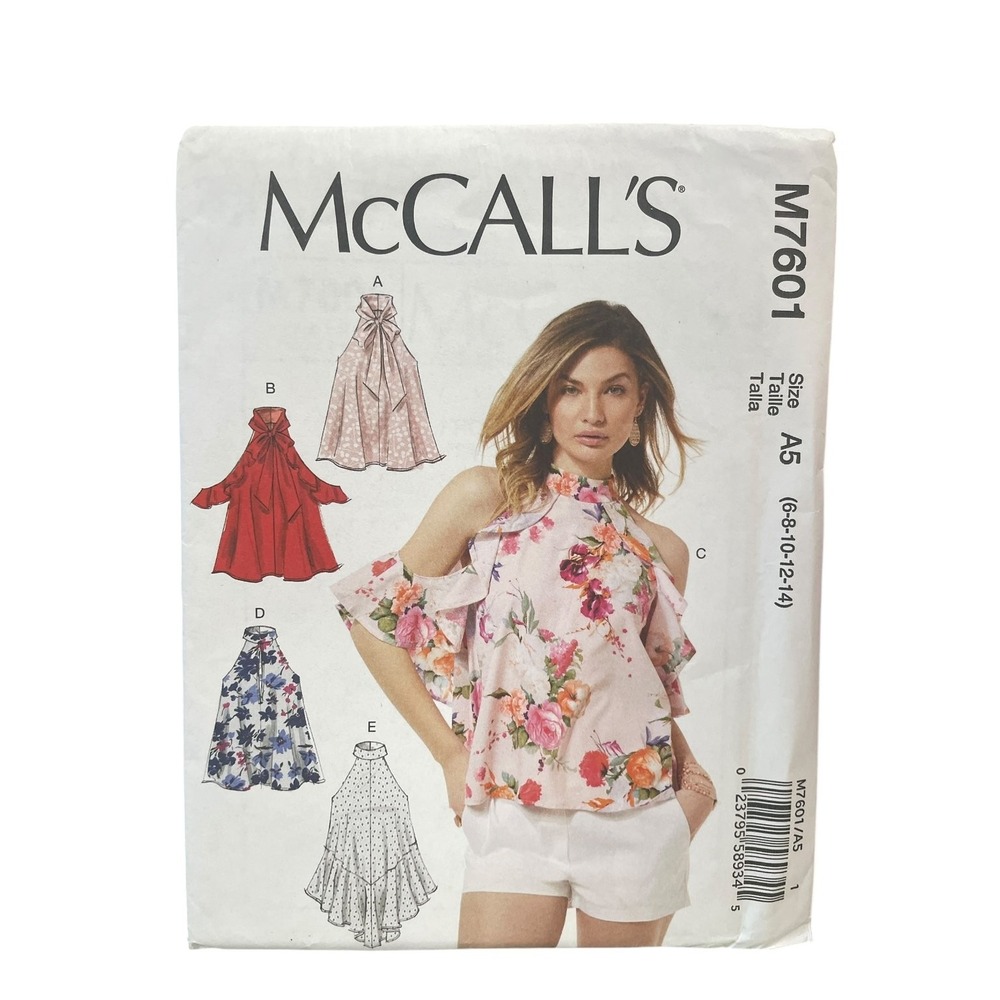 McCall's Sewing Pattern Misses Size 6-14 M7601 Cold Shoulder Flounce Tops